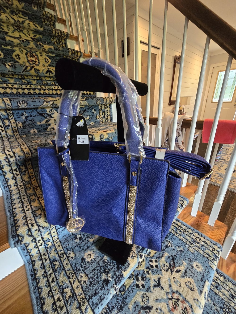 Bella Rose Closet Structured Shoulder Tote in Royal Blue with Gold Accent